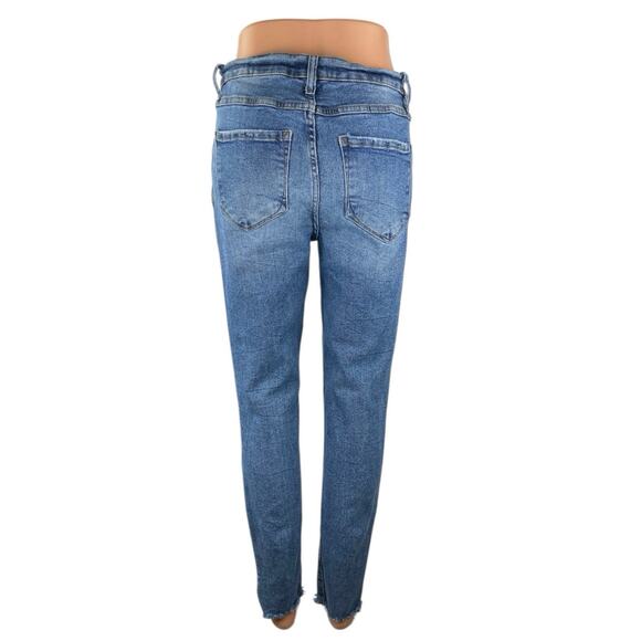 Kensie Vintage Luxe Womens Blue Distressed High Rise Slim Straight Denim Jeans 8 - Picture 3 of 5